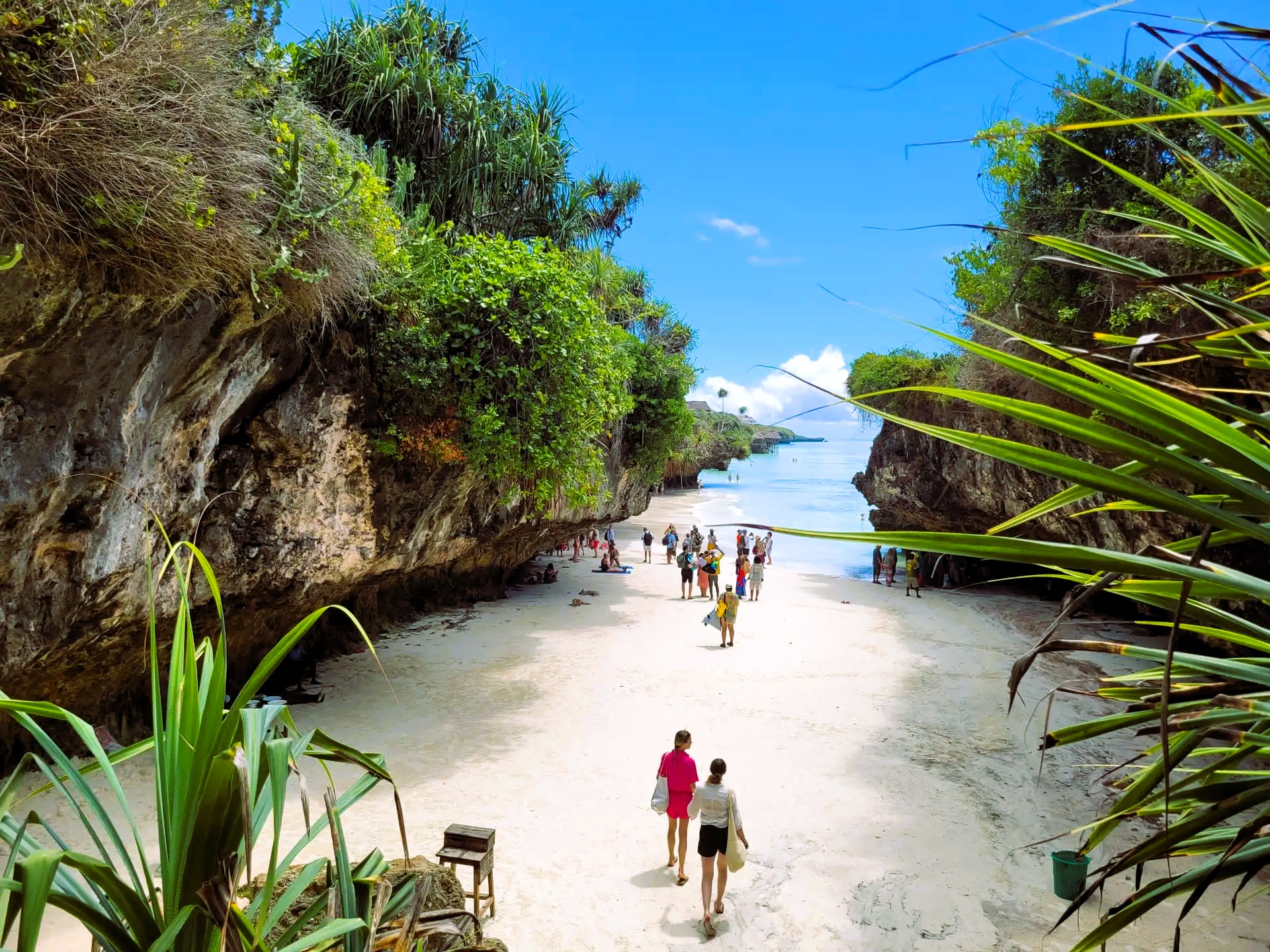 Interior view of Asalam Cave with freshwater pools and historical significance in Zanzibar
